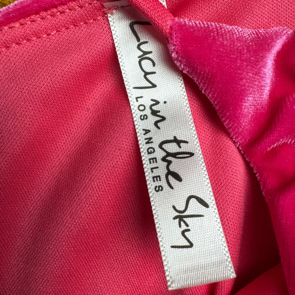 Lucy in the Sky Hot Pink Velvet‎ One Shoulder Ruched Mini Dress Size M - Picture 3 of 5